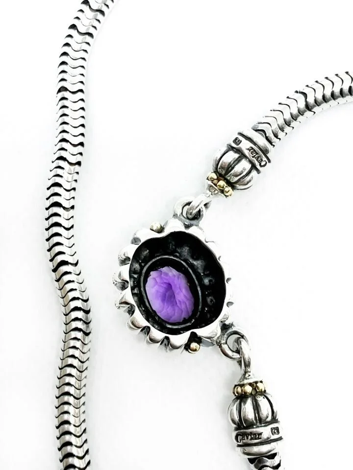 RARE Lagos Caviar 18KYG Sterling Silver Amethyst Necklace 16 DeWitt s Diamond Gold Exchange
